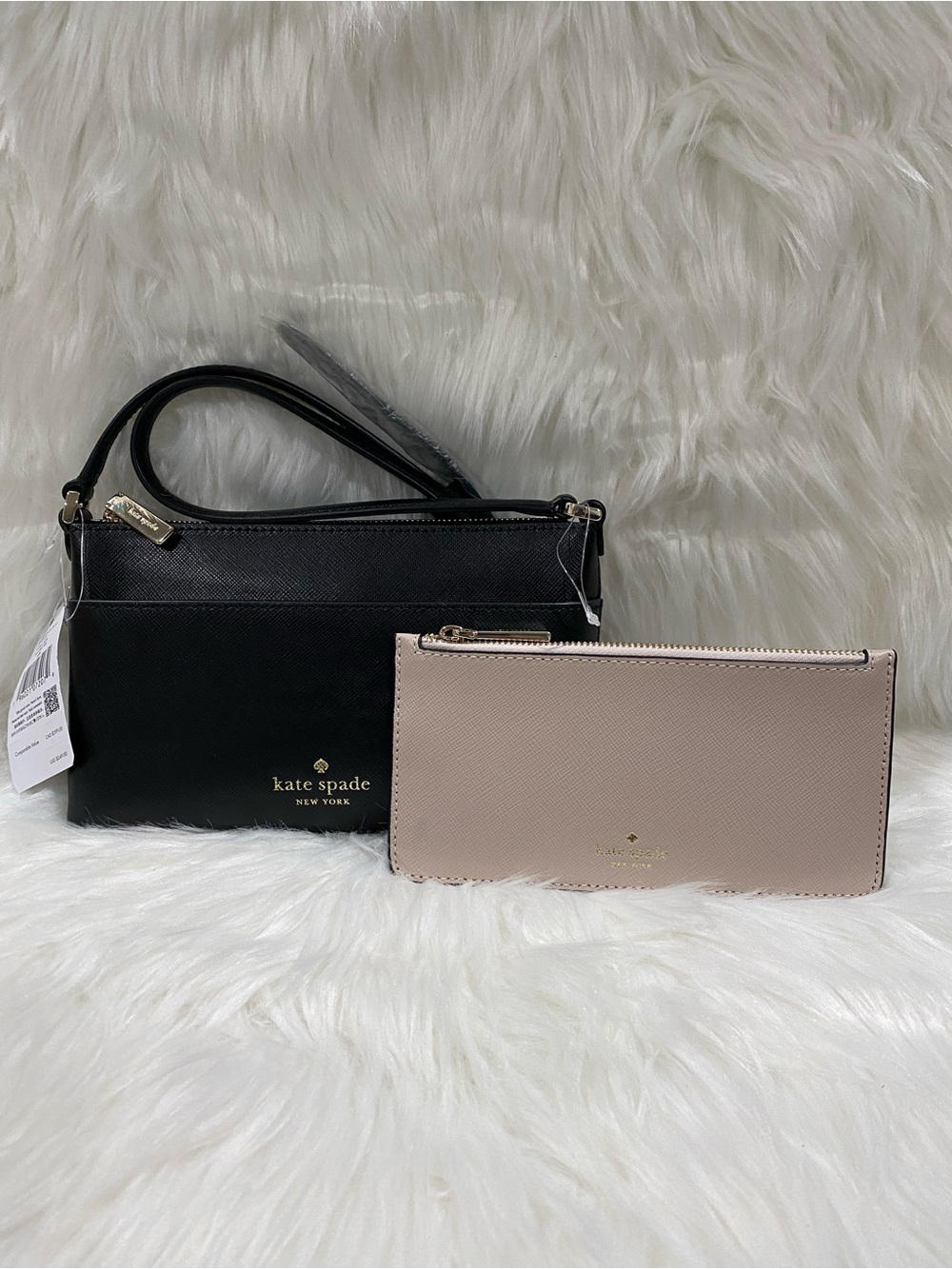 NWT! Kate Spade NY 2 piece Black and Blush/cream Leather Crossbody - Picture 2 of 7